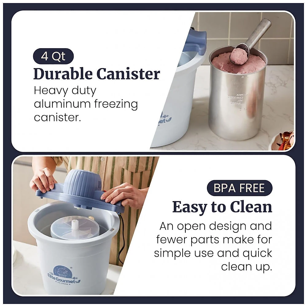 Elite Gourmet Sorveteira Elétrica 4L EIM350 - Sorvetes, Gelatos e Frozen Yogurt Caseiros