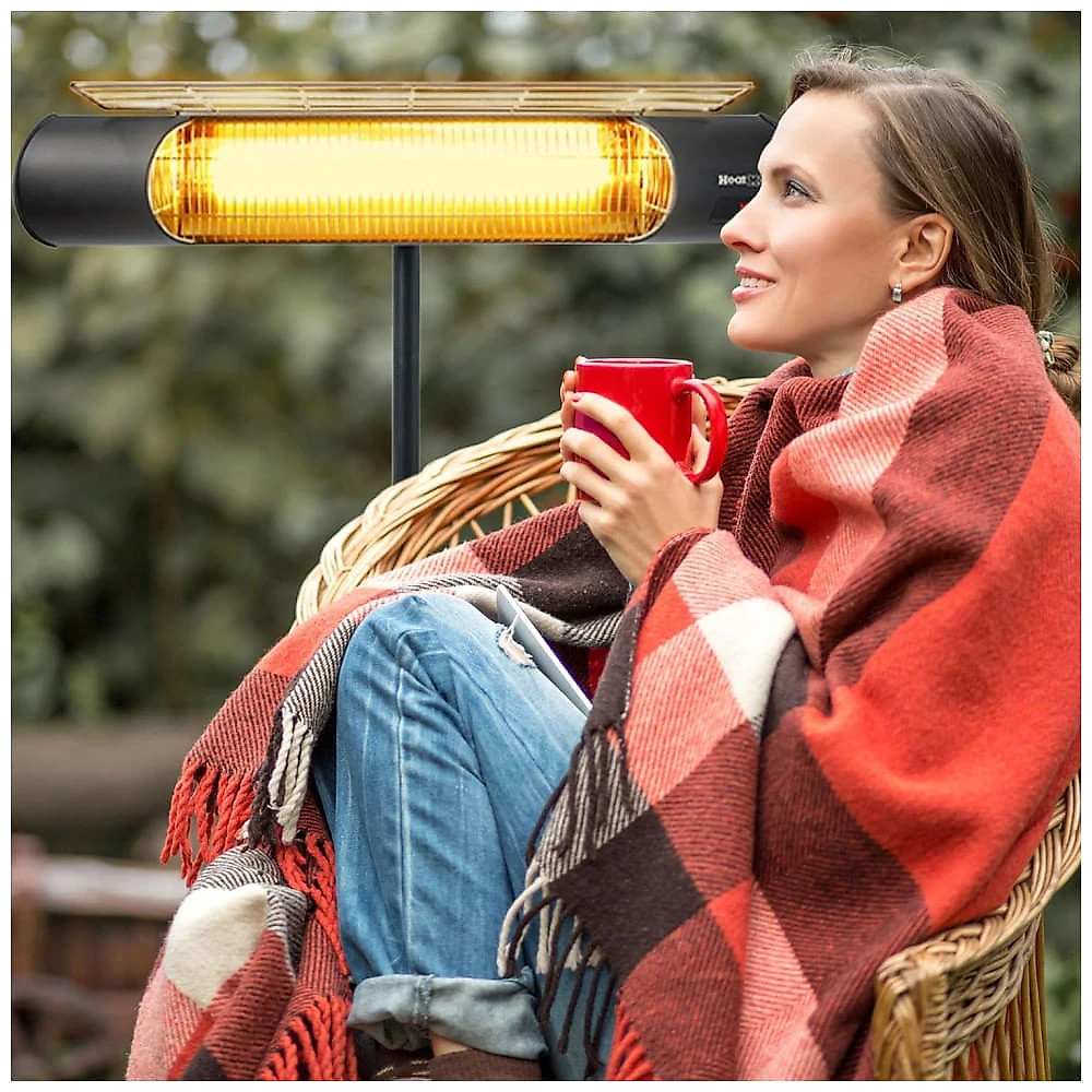 Aquecedor Externo Elétrico com Tripé, Controle Remoto e à Prova de Intempéries Resiste à Chuva, 110V 1000W, HeatMate, Pret...