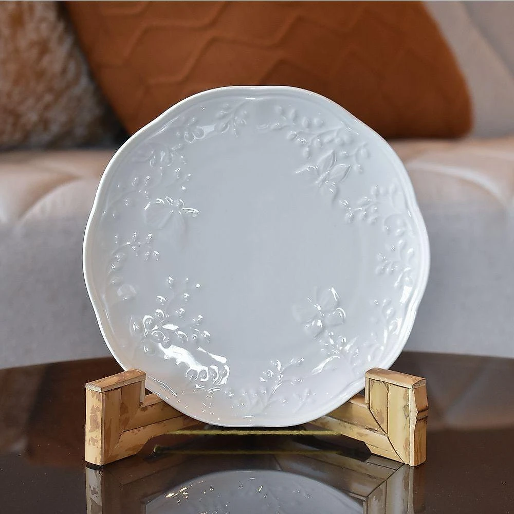 Jogo 8 Prato De Sobremesa Porcelana New Bone Butterfly Branco Off White Lyor 19cm
