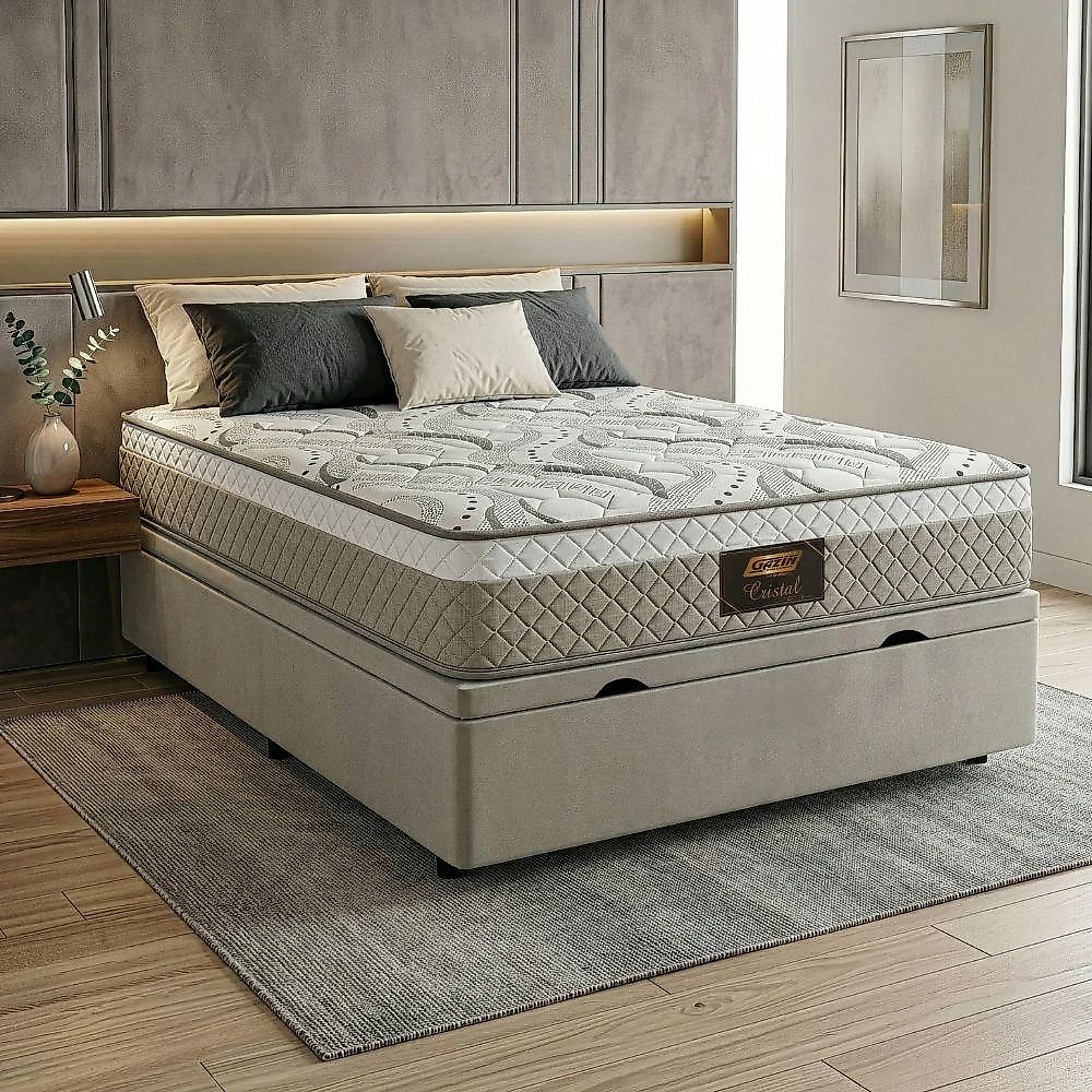 Cama Box Baú Casal Cristal Molas Ensacadas 138x188x64cm Bege