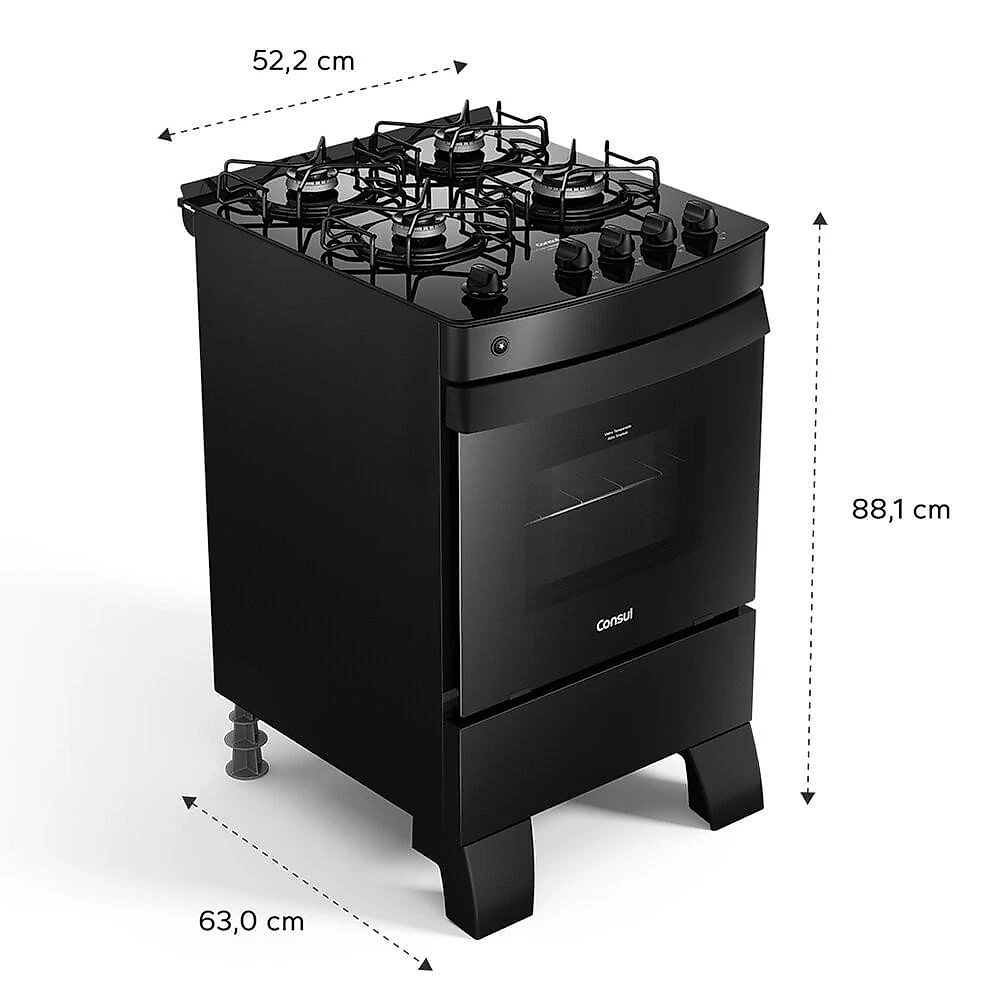 Fogão a Gás Consul 4 Bocas com Mesa de Vidro, Preto - CFO4VCE Preto - Bivolt