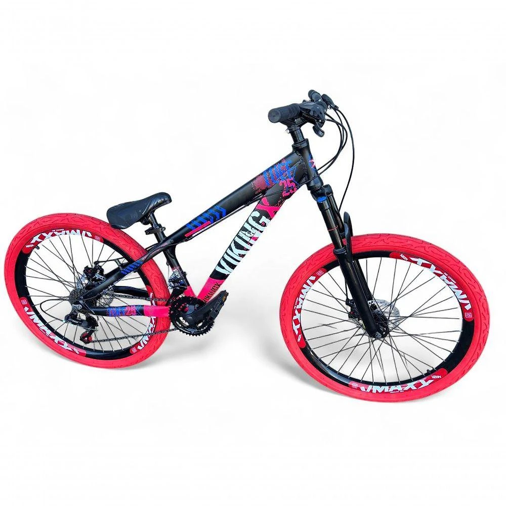 Bicicleta Aro 26 Vikingx Tuff Freeride 21v Aro Vmaxx Freio A Disco Garfo Suspensão Pneu Flame preto-rosa X25