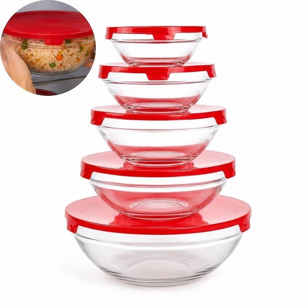 Potes de Armazenamento Vidro Hermetico Reforcado Organizador Geladeira Micro-ondas Freezer 5 Pecas