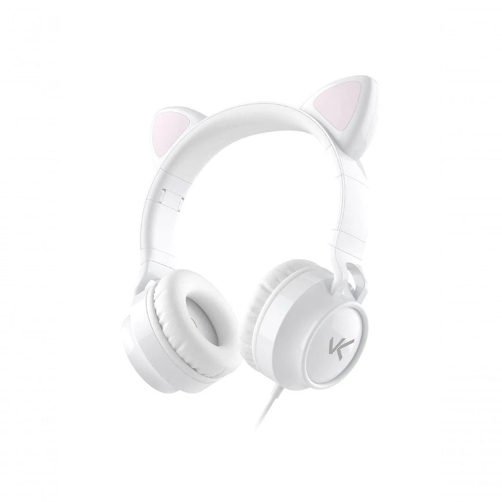 Fone De Ouvido Headset Kitty Ear - Orelha De Gato Branco Com Microfone Cabo 1.2m Plug P2 Estereo P3 - Ke110b