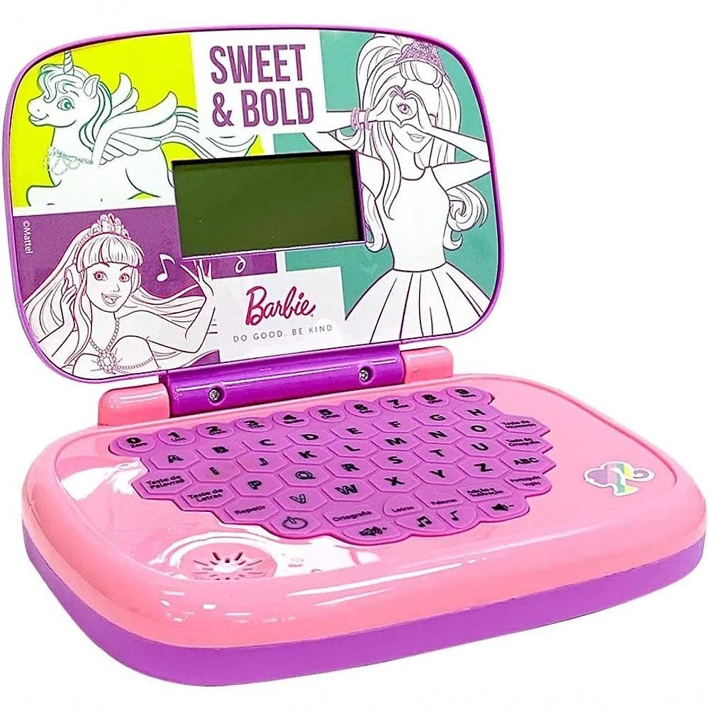 Laptop Infantil Barbie Brinquedo Educativo Bilíngue Rosa para Aprendizado Interativo Candide