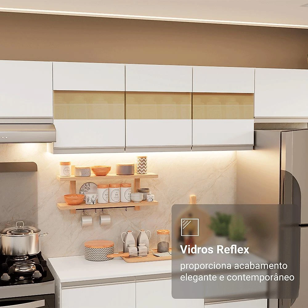 Armário de cozinha completa 100% mdf 310 cm branco smart 01