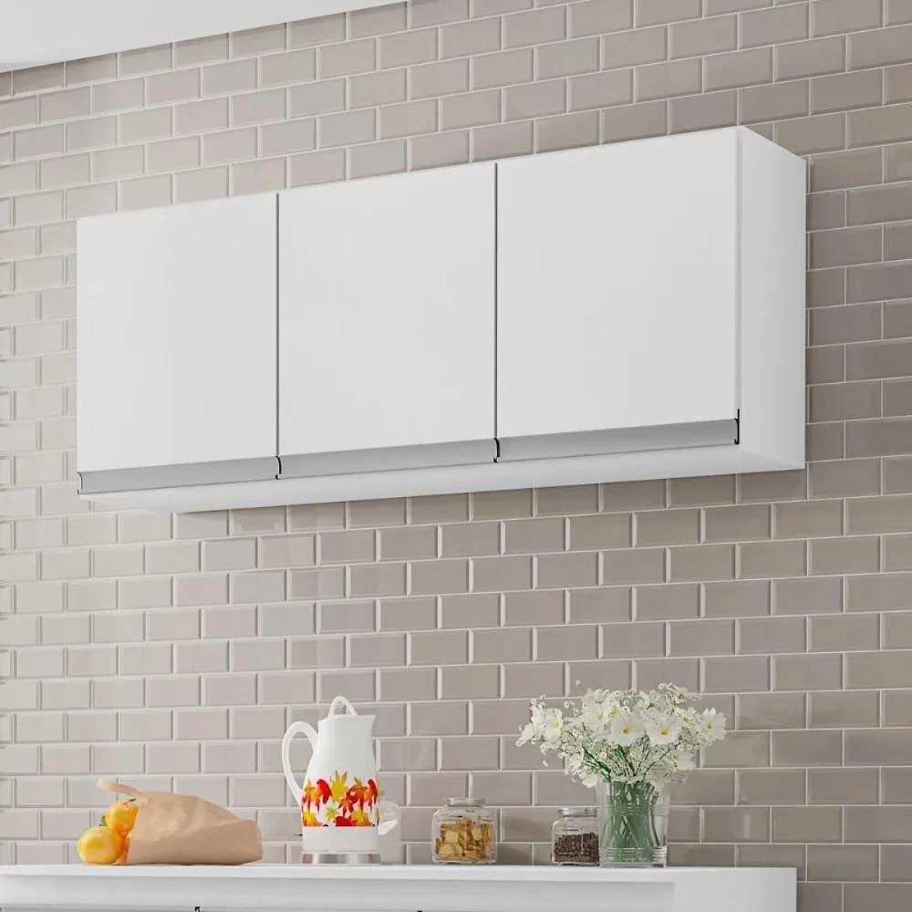 Armario Aereo California 120cm 3 Portas MDP Porta de Bater Branco Casah