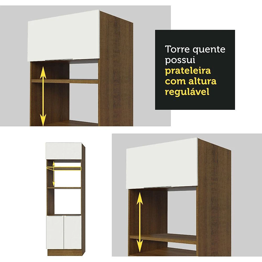 Armário de Cozinha Completa 310cm Rustic/Branco Stella Madesa 01 Rustic/Branco
