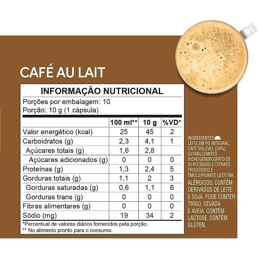 Cápsulas de Café Nescafé Dolce Gusto Café Au Lait Caixa com 10 Unidades