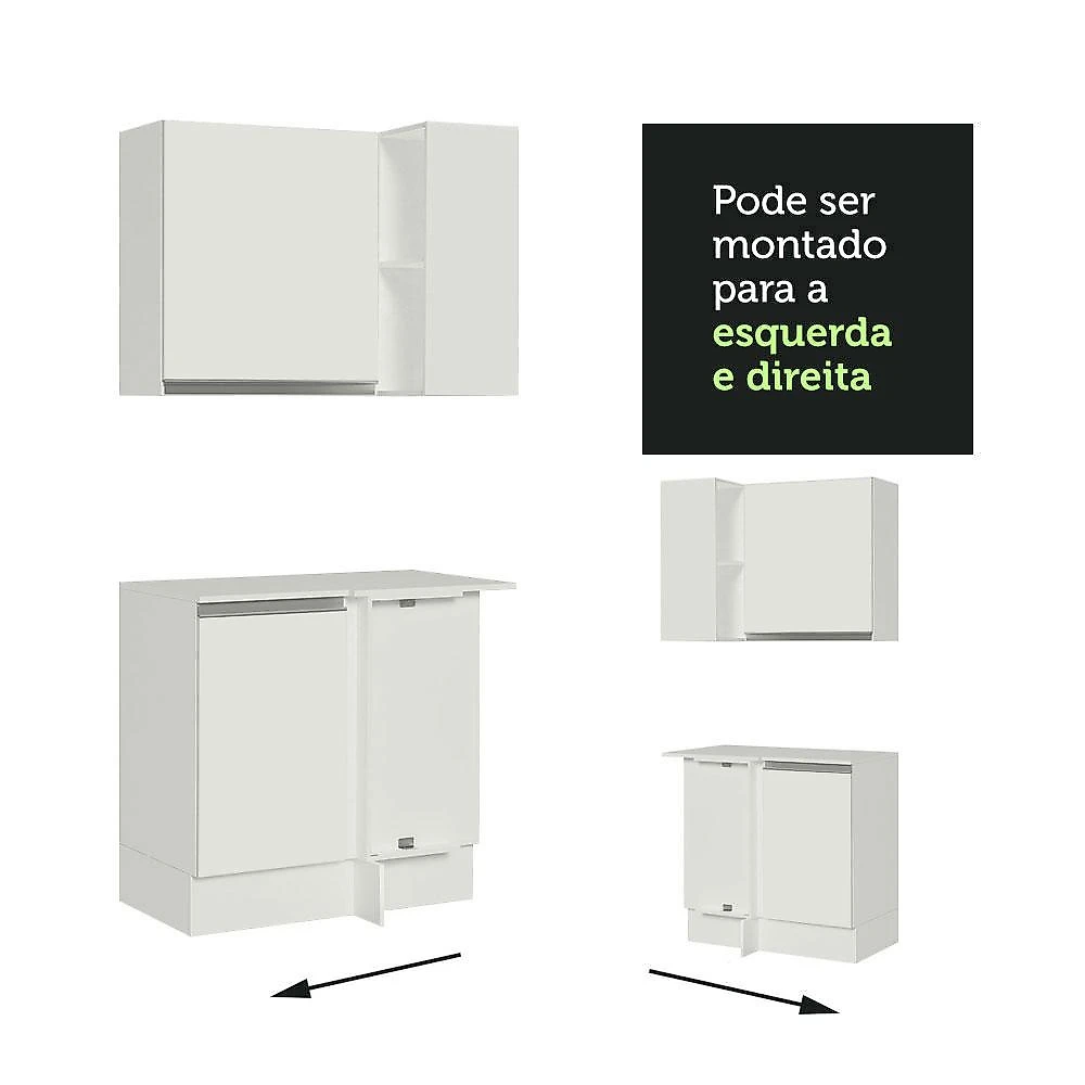 Kit Armário de Cozinha de Canto 100% MDF 2 Portas e Nicho Branco Smart Madesa Branco