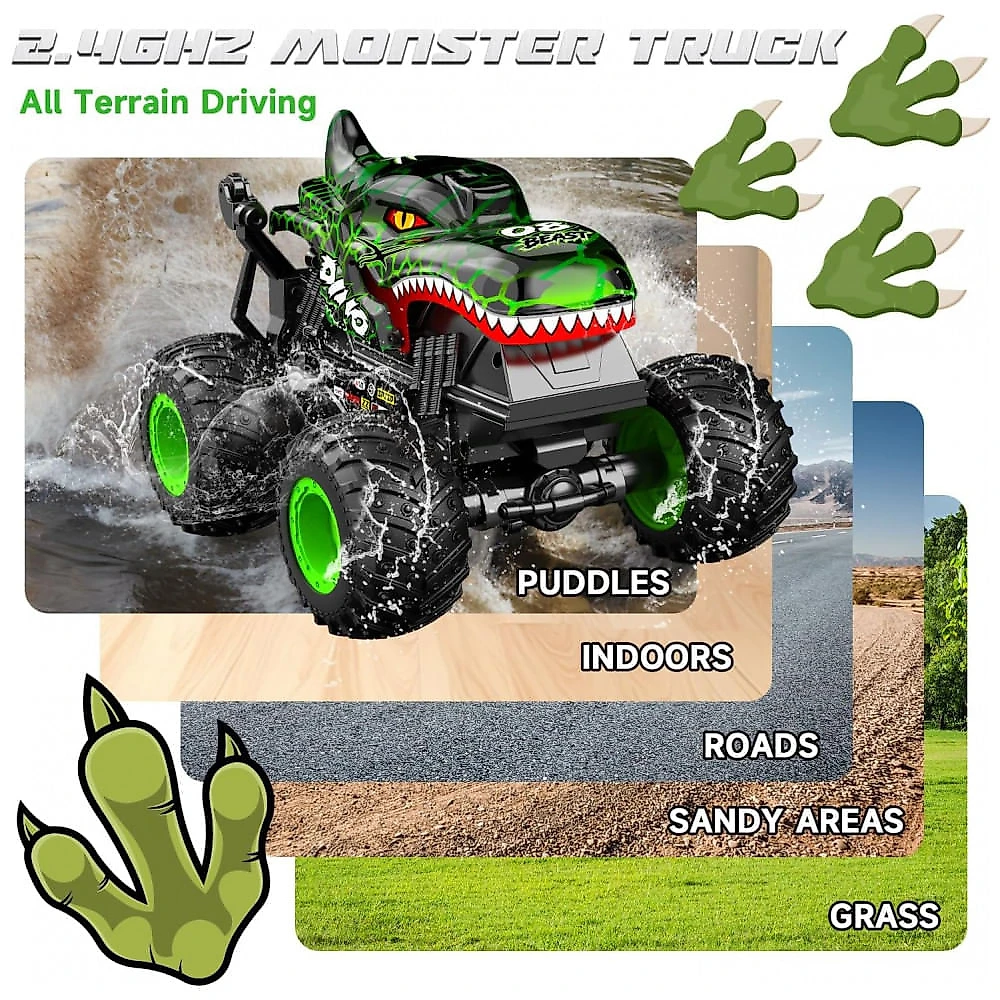 Caminhão Monstro de Brinquedo para Crianças, 120 Dinossauros RC Carro Caminhão com 360 Voltas Drift, Caminhões Monstros All-Terrain de 2.4GHz,Gohero