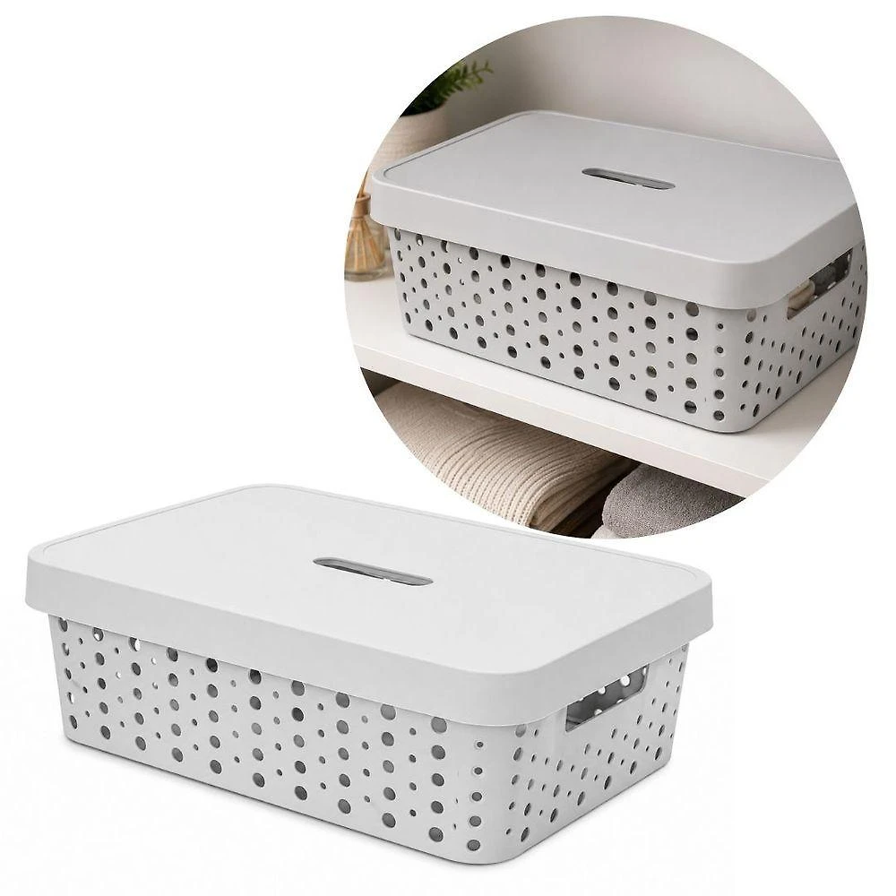 Cesto Organizador Multiuso Retangular com Tampa 11L em Polipropileno Design Vazado para Closet Cinza