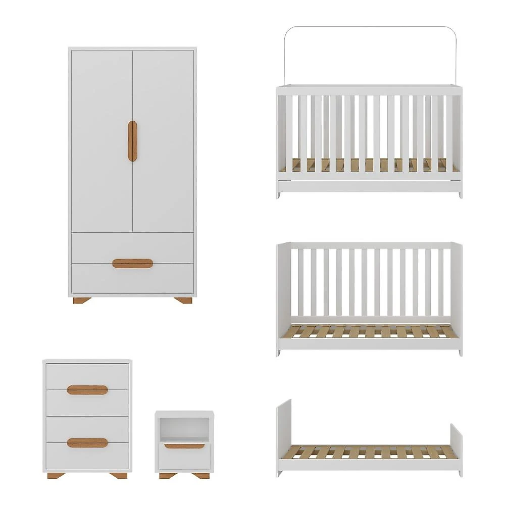 Quarto de Bebê Completo com Berço 3 em 1 para Colchão 130x60cm Multimóveis MP4399 Branco/Natural