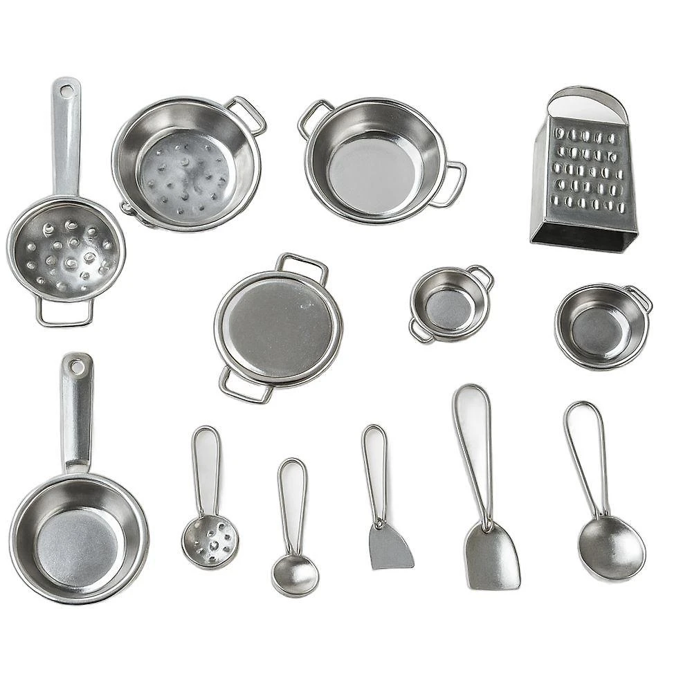 Kit Cozinha Infantil 15 Miniaturas de Utensílios em Metal Prata