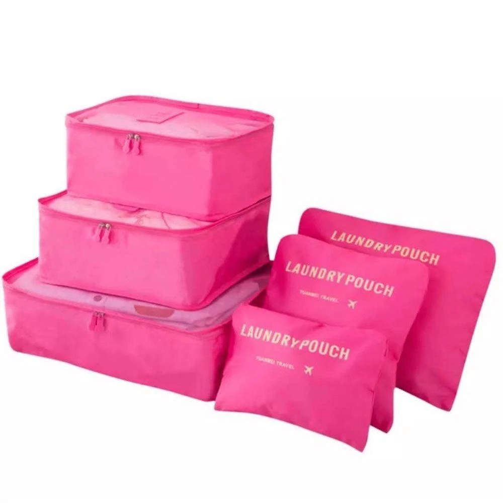 Organizador de Mala de Viagem Kit 6 Peças Oem Bagagem Poliéster 39x30x12cm Rosa Chiclete Adulto