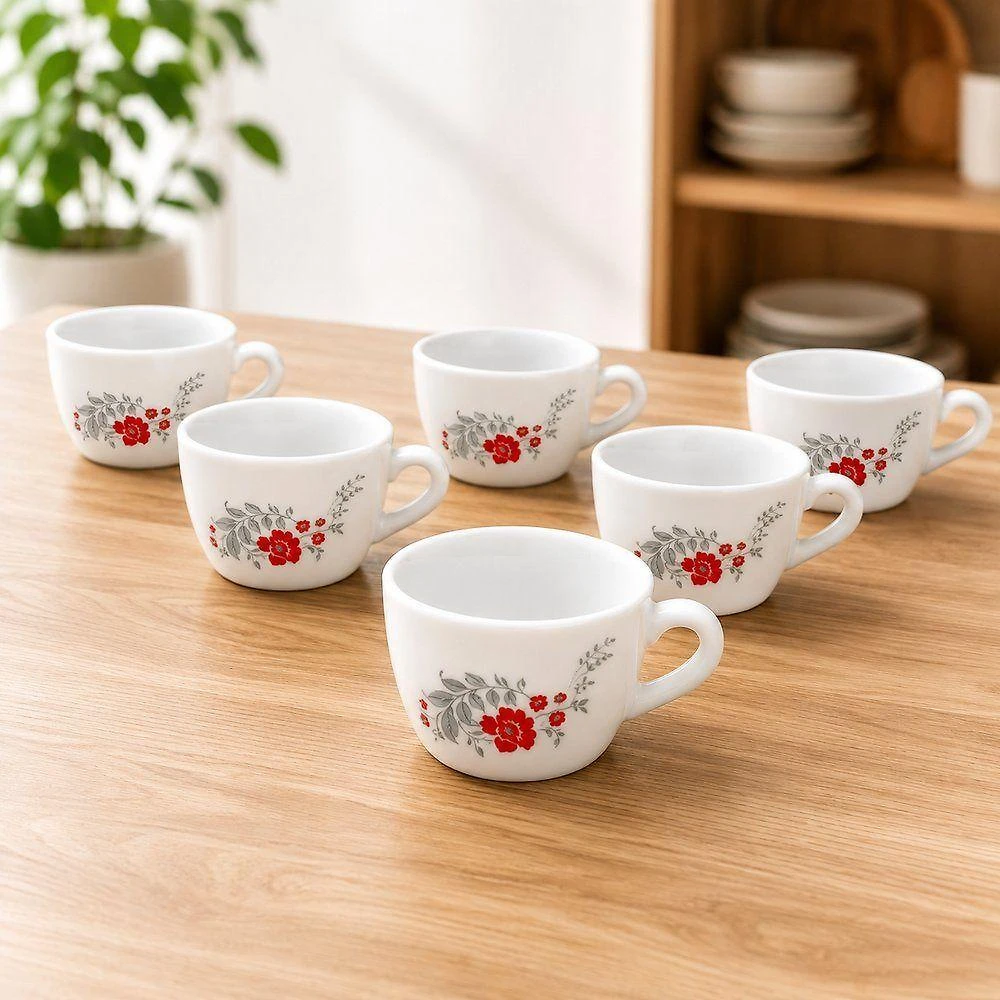 Conjunto de Xícaras Scarlet Bliss em Vidro Opalino com Design Floral para Café Branca Fratelli 130ML