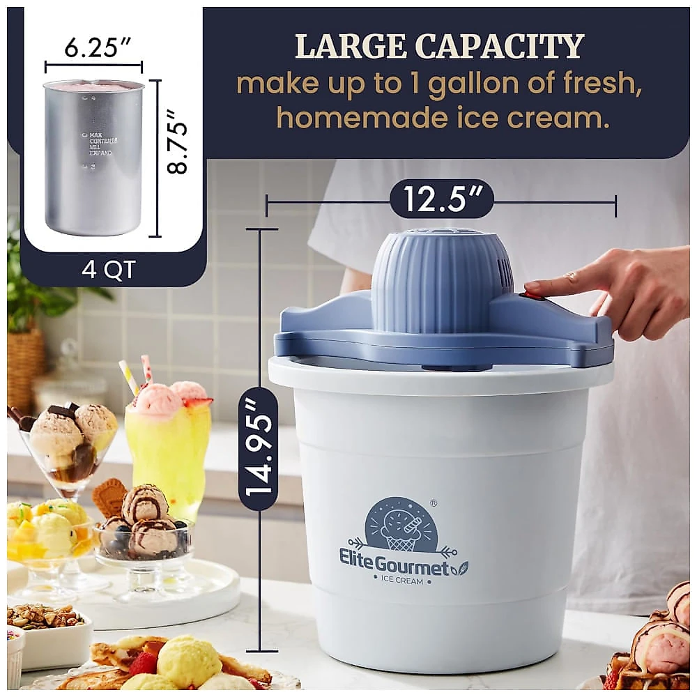 Elite Gourmet Sorveteira Elétrica 4L EIM350 - Sorvetes, Gelatos e Frozen Yogurt Caseiros