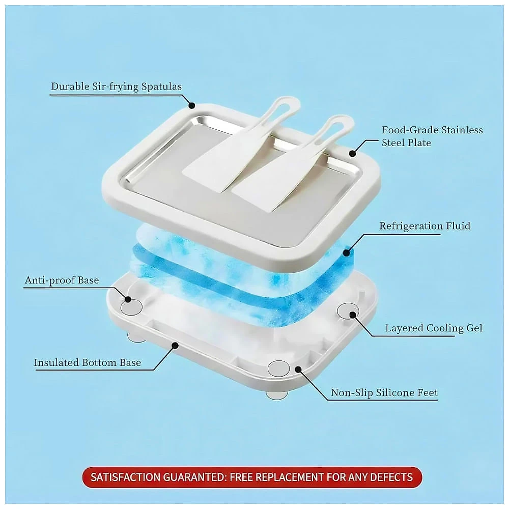 AYXTYTJ Máquina de Sorvete Rolinhos Instantânea - Bandeja de Aço Inoxidável para Sorvete e Iogurte, Kit Completo com Espátulas