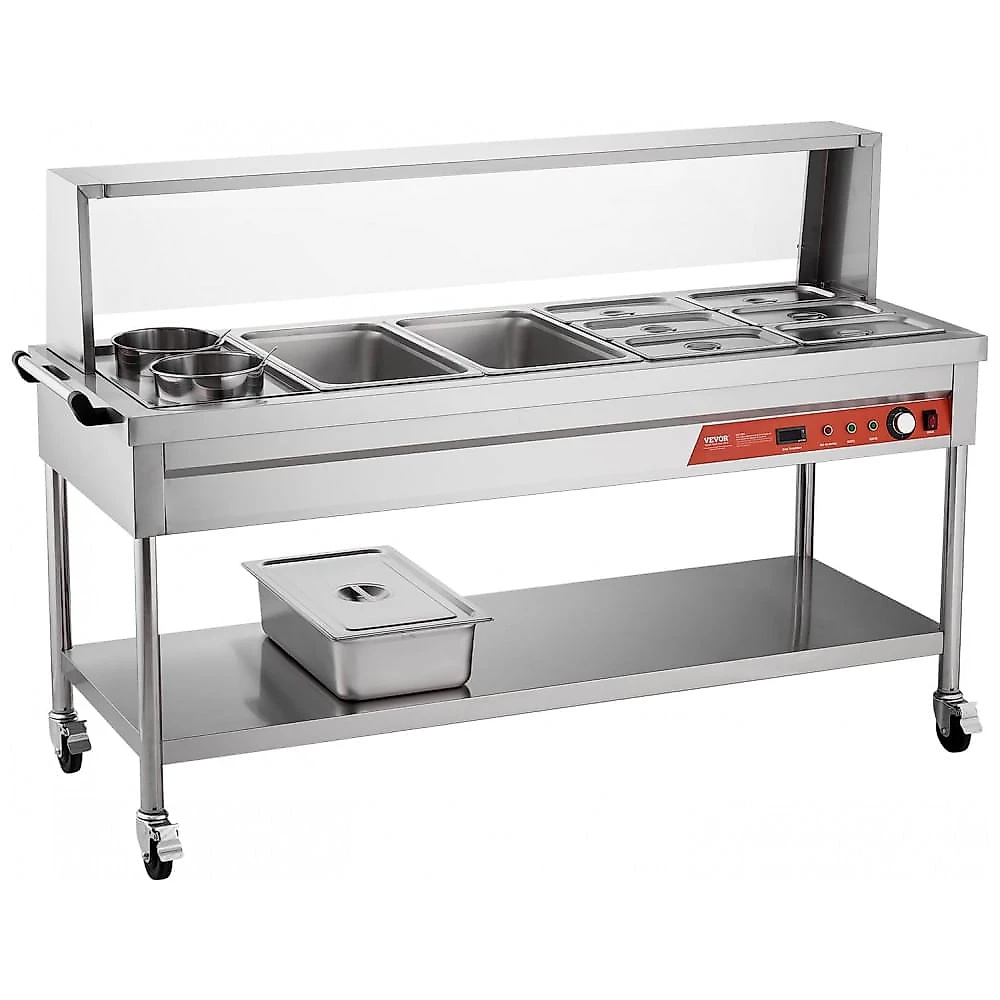 Balcão Térmico VEVOR Inox 8 Cubas + 2 Potes Buffet Profissional 1800W 110V