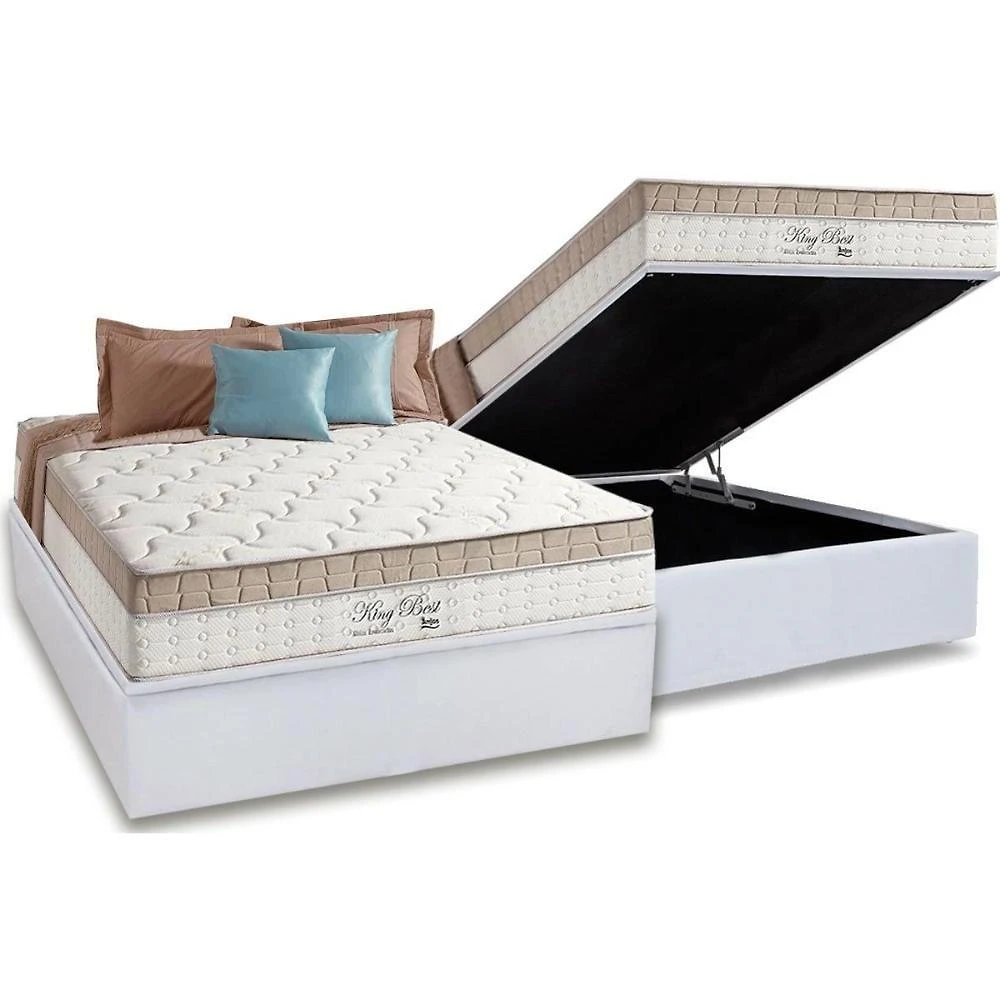 Cama Box Baú Casal + Colchão Molas Bonnel Anjos King Best
