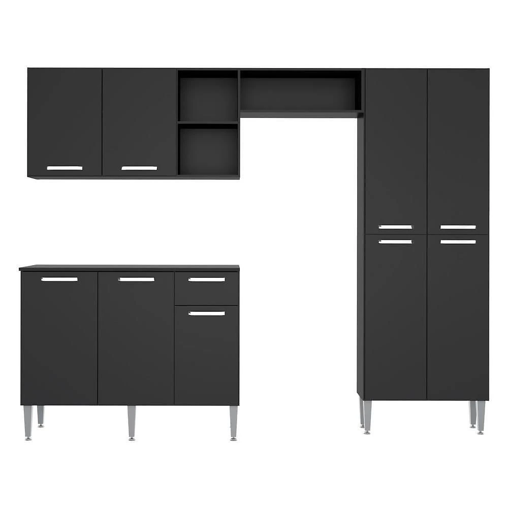 Cozinha Compacta Com Armário E Balcão Pequim Up Multimóveis V2999 Preta Preto