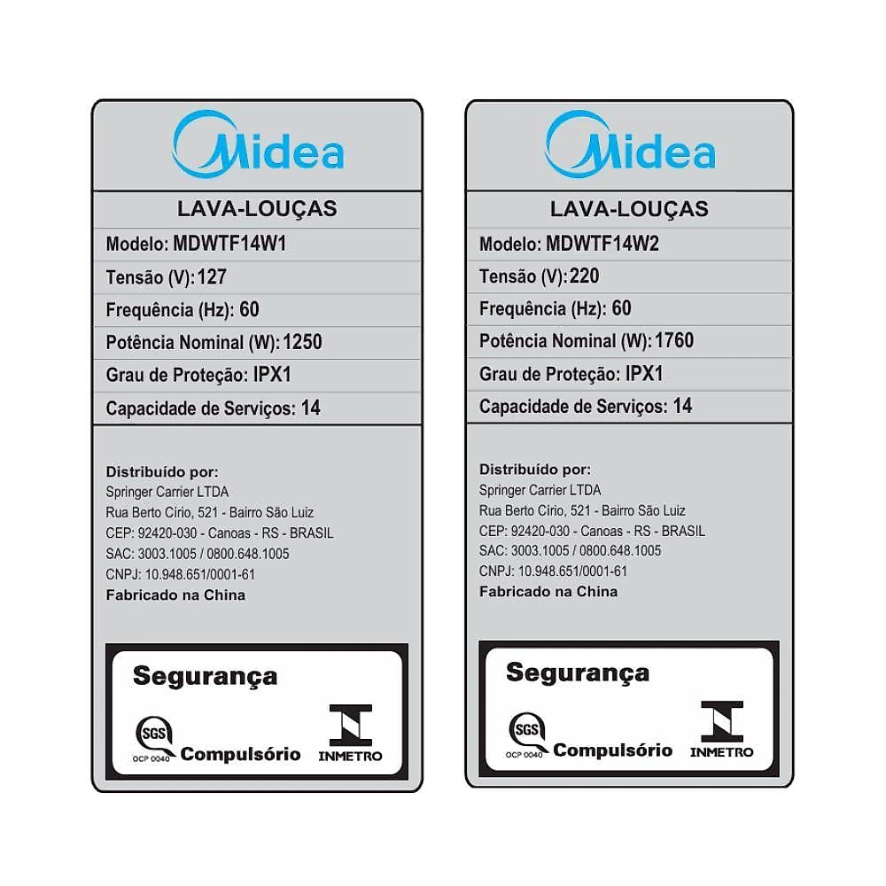 Lava-Louças Midea MDWTF14W2 14 Serviços Touch Plus Branca 220V