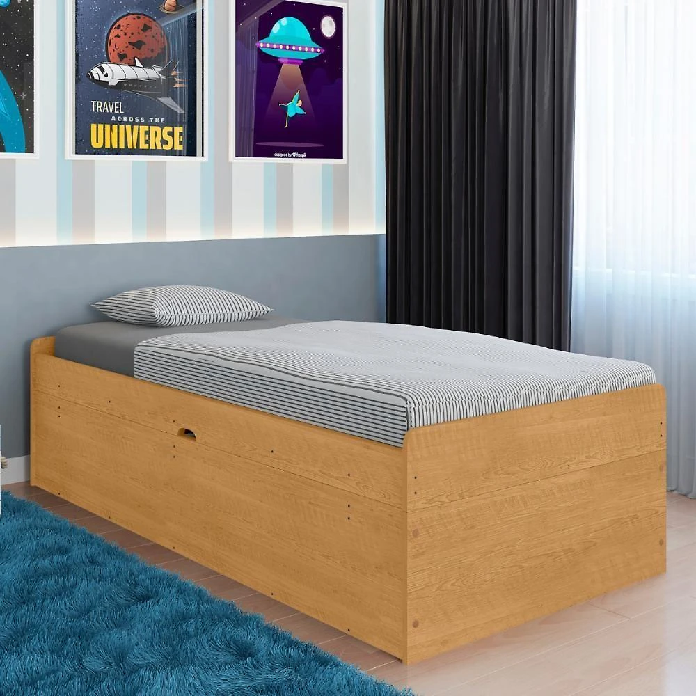Cama Com Baú De Solteiro Pérola Naturalle