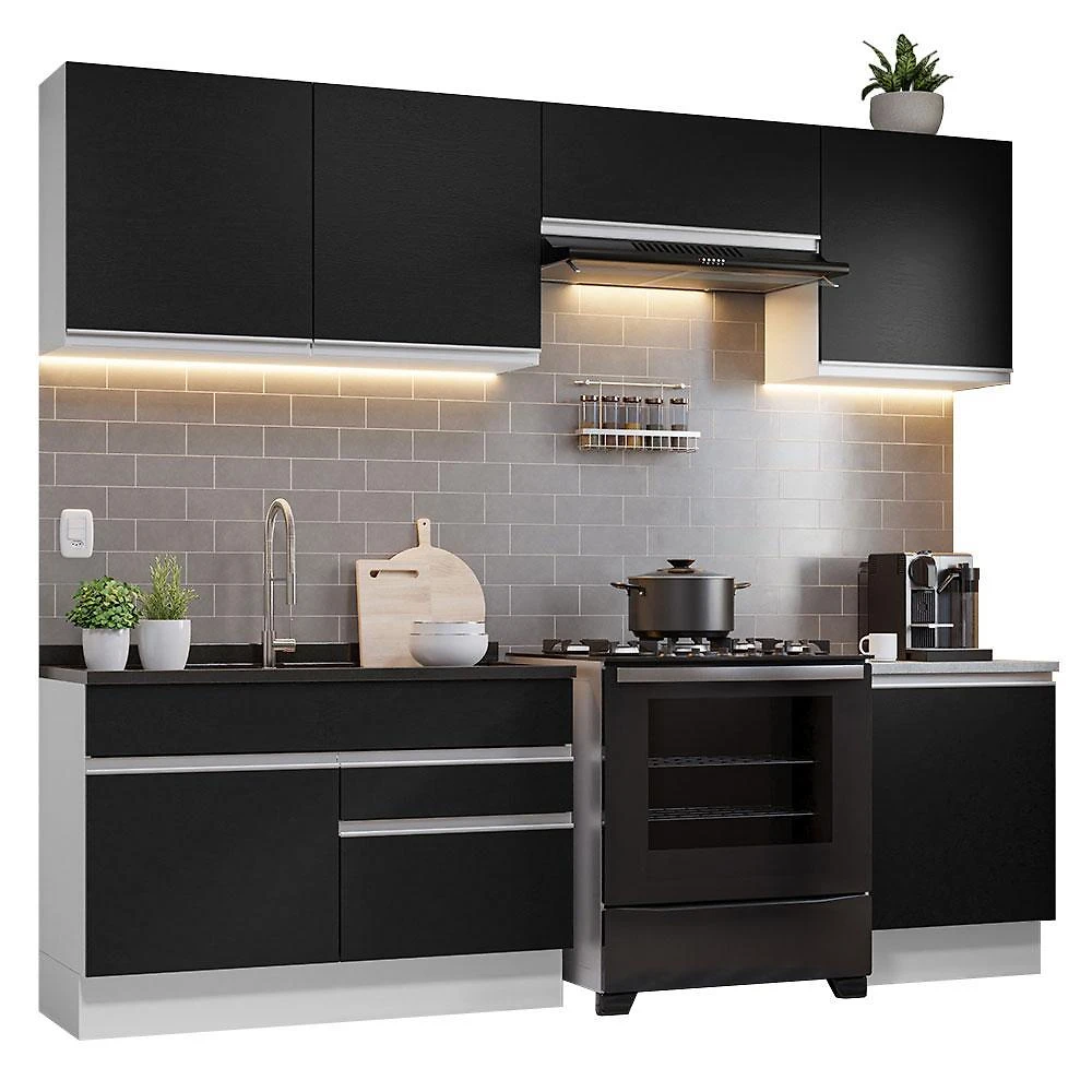 Armário de cozinha completa 260cm branco/preto glamy madesa 04