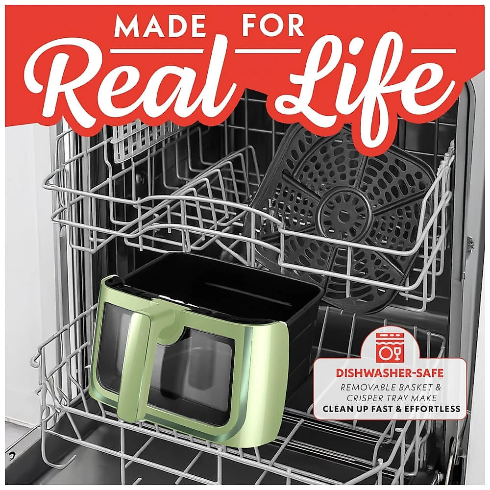 Fritadeira Elétrica Air Fryer Gourmia Verde 7,6L Janela com Luz 8 Programas FryForce 360 1700W 110V