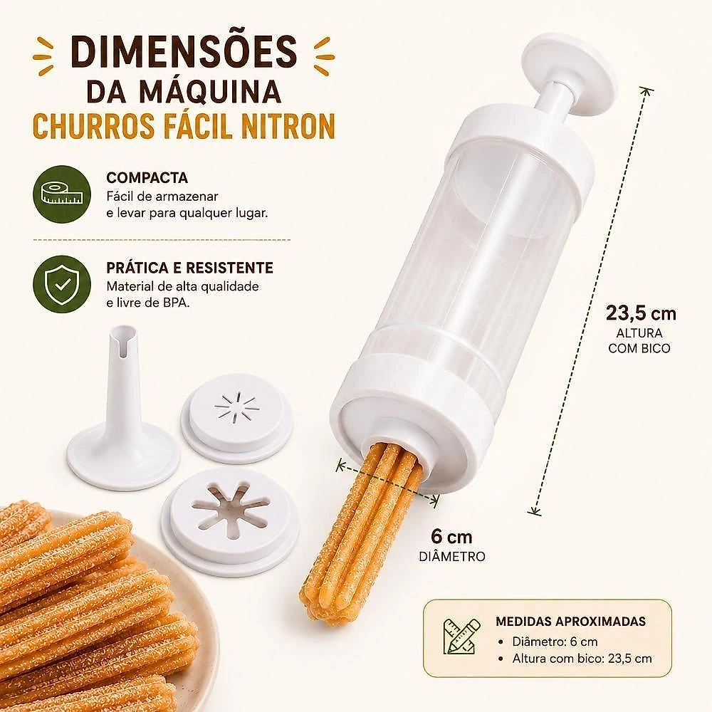 Máquina de Churros Fácil Manual Plástico Resistente com Bico Recheador para Mini e Tradicionais