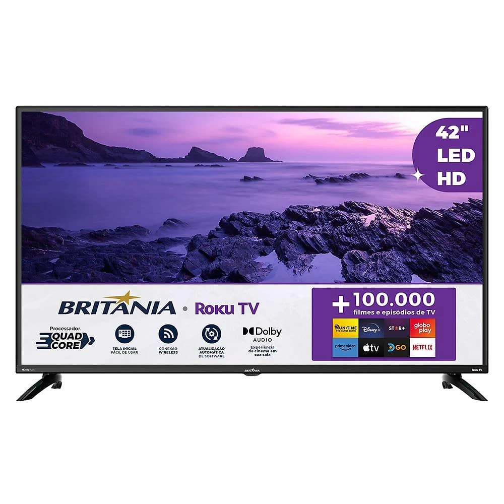 Smart tv led 42" britânia btv42g6fr2cp com tela plana, wi-fi, hdmi e usb