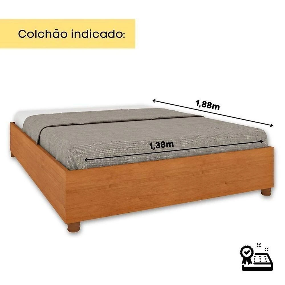 Conjunto Cama Monaco Casal + 2 Mesa de Cabeceira 1 Gaveta Orgânica Luna com Carregador Usb 100% Mdf Cinamomo/Cinamomo