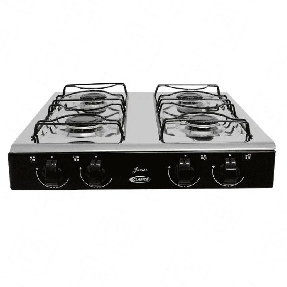 Fogão Cooktop a Gás Clarice Júnior 4 Bocas Inox Trempes Esmaltadas Preto 110V