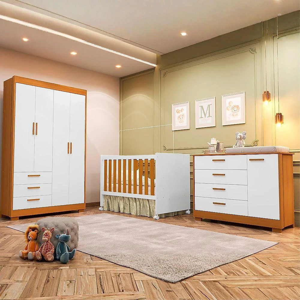Jogo De Quarto Para Bebe Zaki E Katatau Branco Com Savana - Moveisaqui