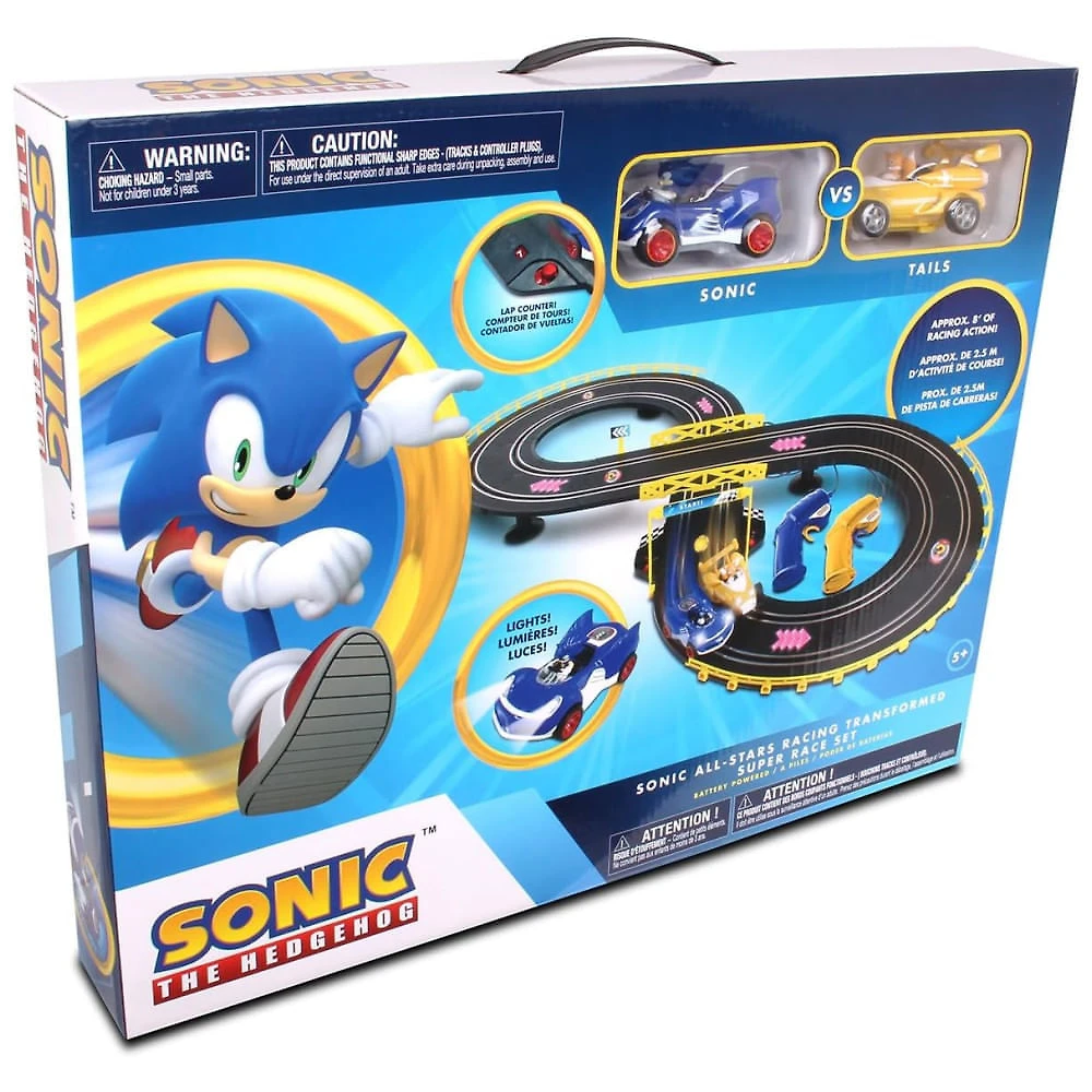 Sonic Tails RC Slot Car Race Set Black Figure 8 Track with Lap Counter by NKOK.