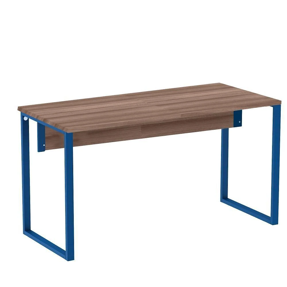 Mesa Escritório P25 Tub Pandin 170 Cm (larg) X 70 Cm (prof) Tampo Mdp Walnut Pé Aço Tubular Azul