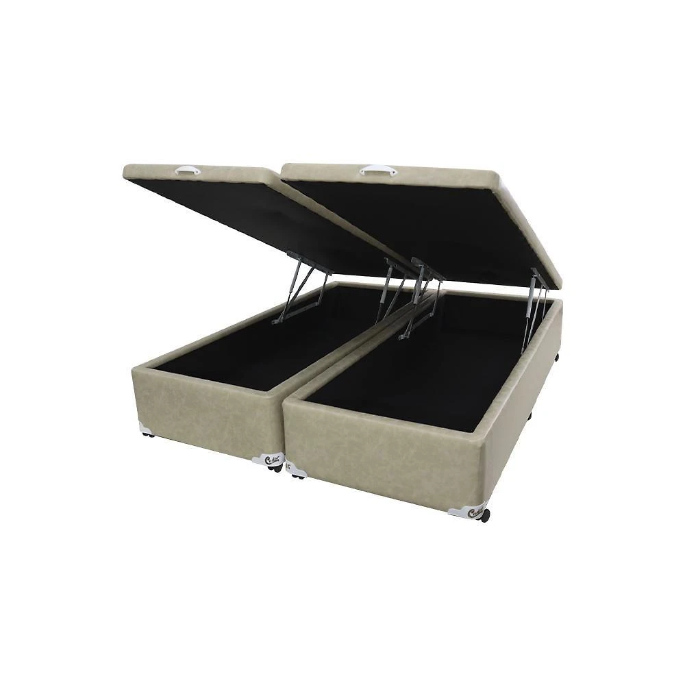 Cama Box Baú Castor Casal Bi Partido Premium Kansas Bege 138x188x35cm