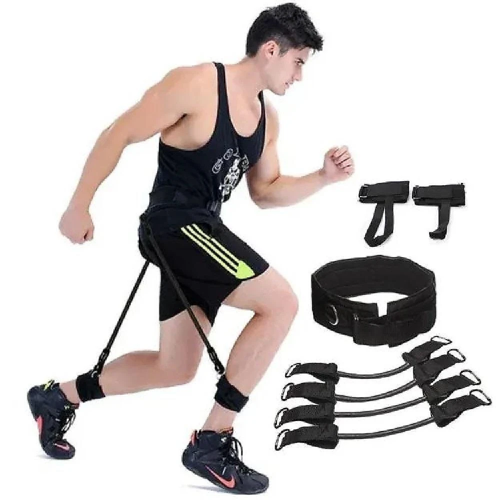 Kit de Treino com Elásticos de Resistência para Pernas e Agilidade com Cinto e Tornozeleiras