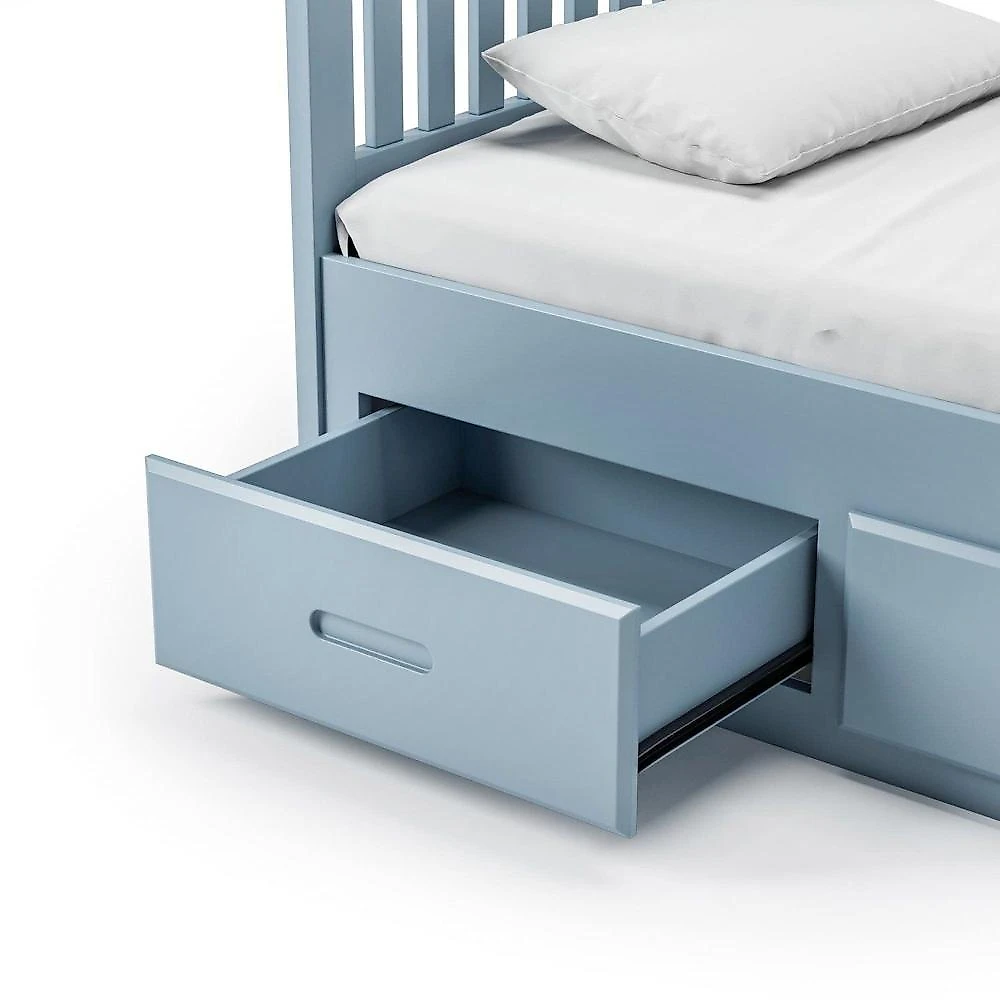Cama Solteiro 03 Gavetas - Madeira Maciça Azul Azul