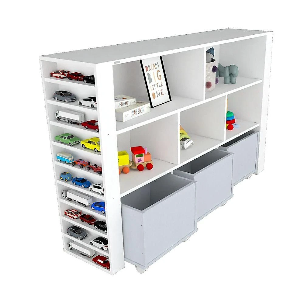 Organizador Infantil Newton MDF com Baús e Porta Carrinhos Cinza Woodcore