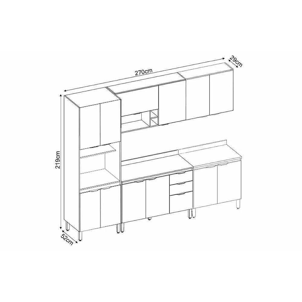 Cozinha Modulada Firenze 4 Portas 2 Gavetas MDF-MDP 120CM Avena e Grafito