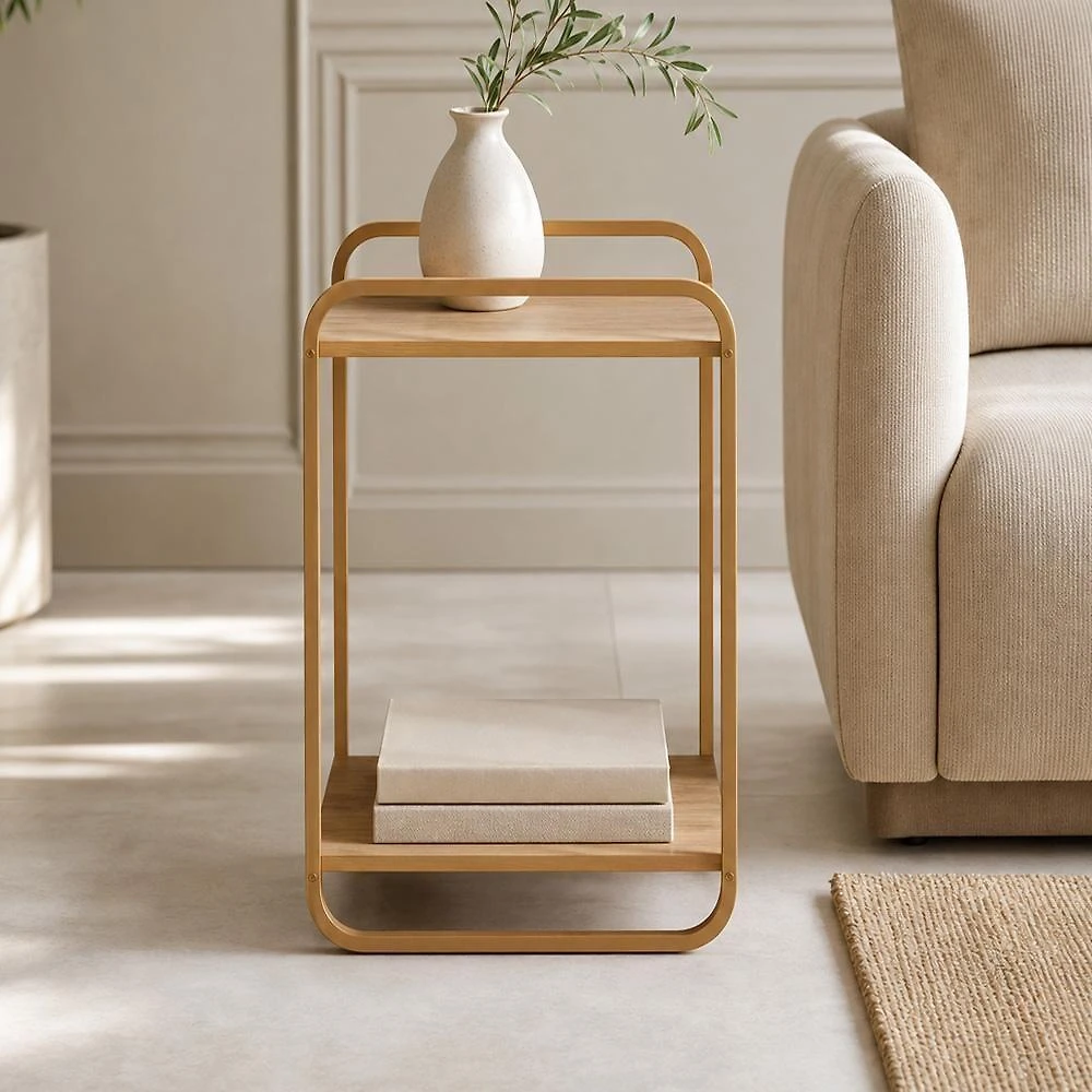 Mesa Lateral Alek A03 Orgânica MDF Metal Pintado 40CM Dourado Lyam Decor