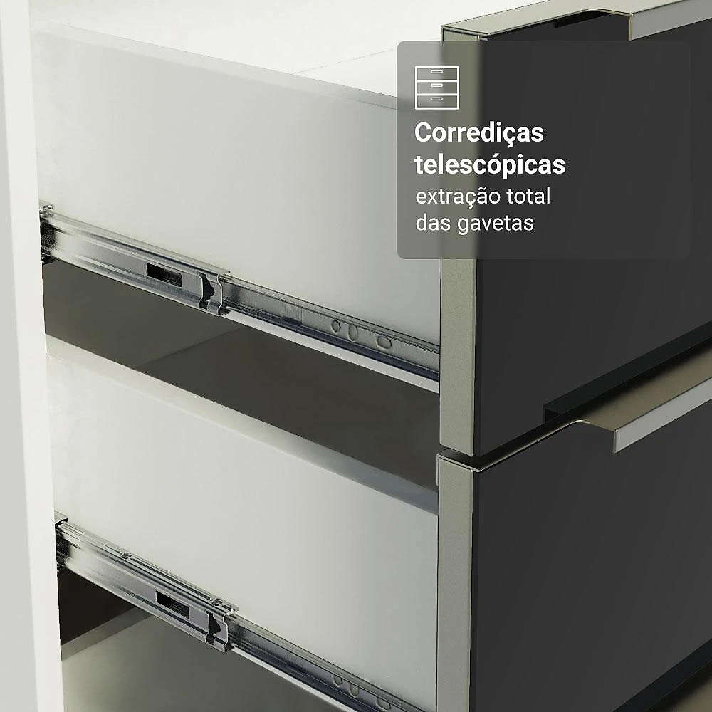 Armário de Cozinha Completa 350 x 60 cm Branco/Preto Lux Madesa 02