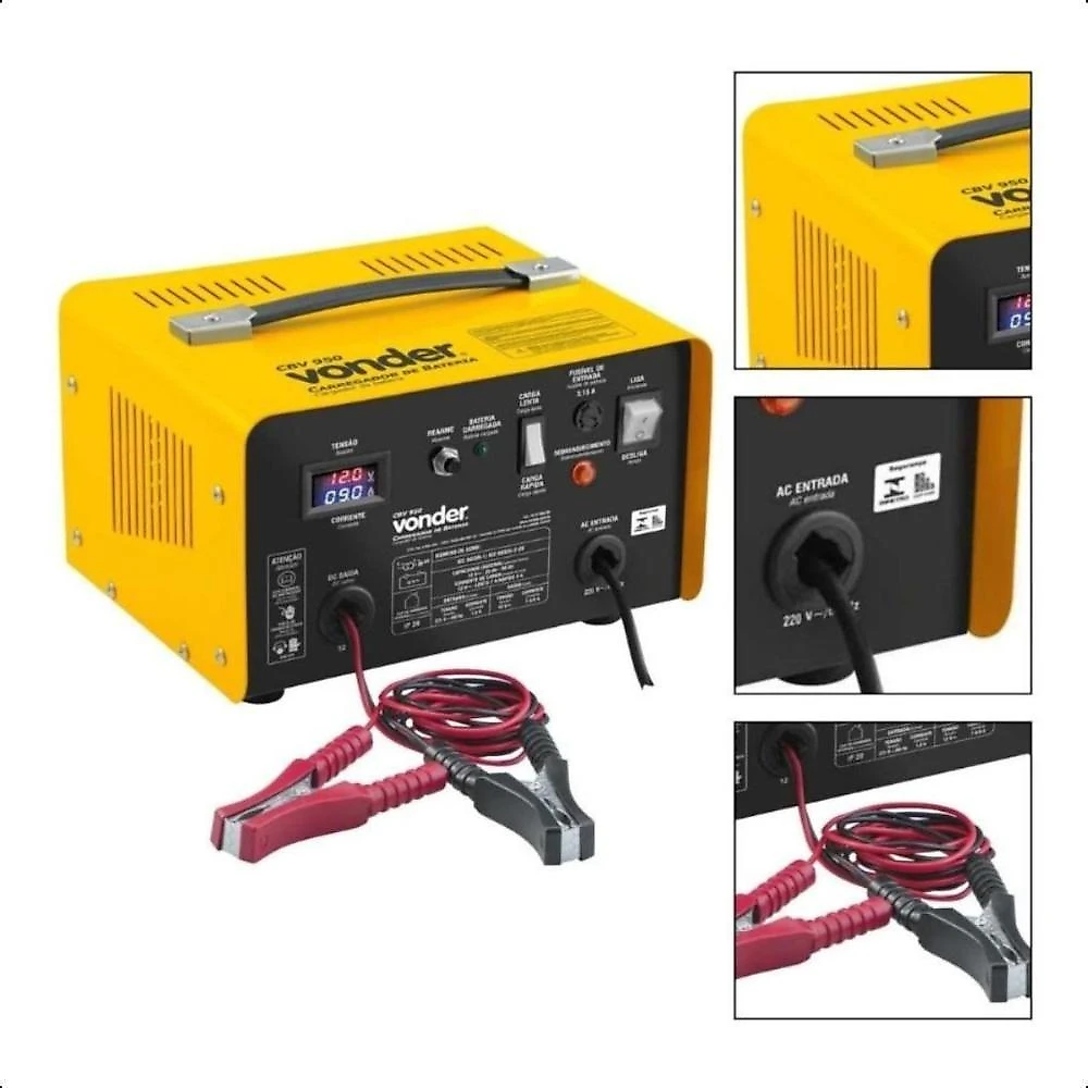 Carregador de bateria 25-90ah 12v 220v cbv950 vonder