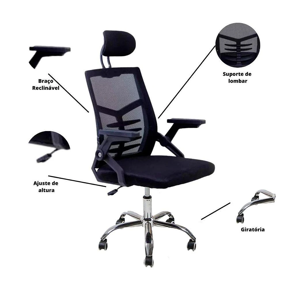 Miniatura Cadeira Escritório Executiva Diretor Relax Ergonômica Com Apoio De Cabeça