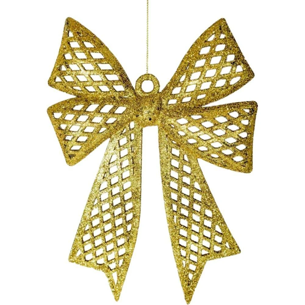 Kit 10 Enfeites árvore De Natal Laço Dourado Glitter 24cm