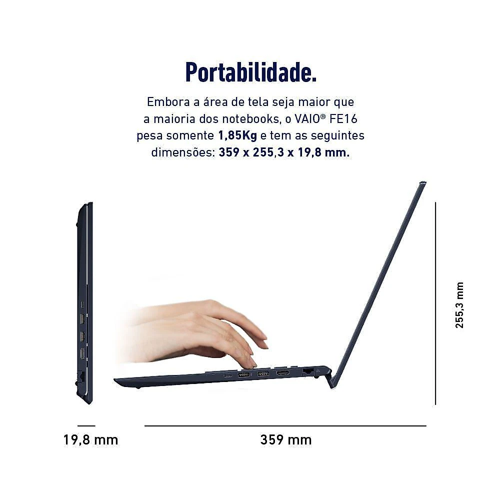 Notebook Vaio FE16 AMD® Ryzen 7-5825U Linux 32GB RAM 512GB SSD 16 IPS WUXGA Antirreflexo - Cinza Grafite