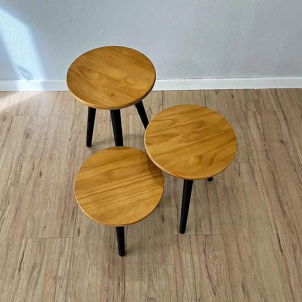 Mesa Lateral Trio de Mesas Redondas com Pé Palito MDF Madeira 30CM Nozes e Preto Artfactory Design