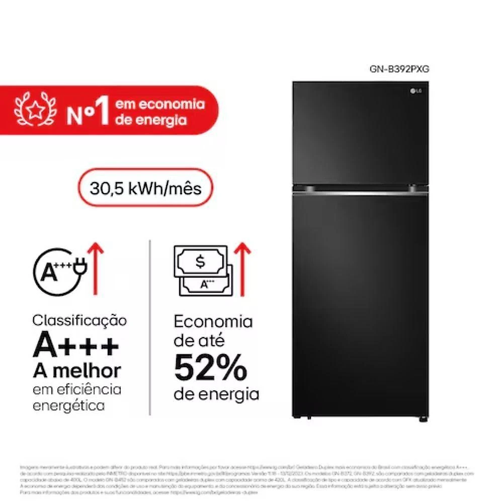 Geladeira LG Duplex Frost Free Inverter 395L GN-B392PXGB Preto 110V
