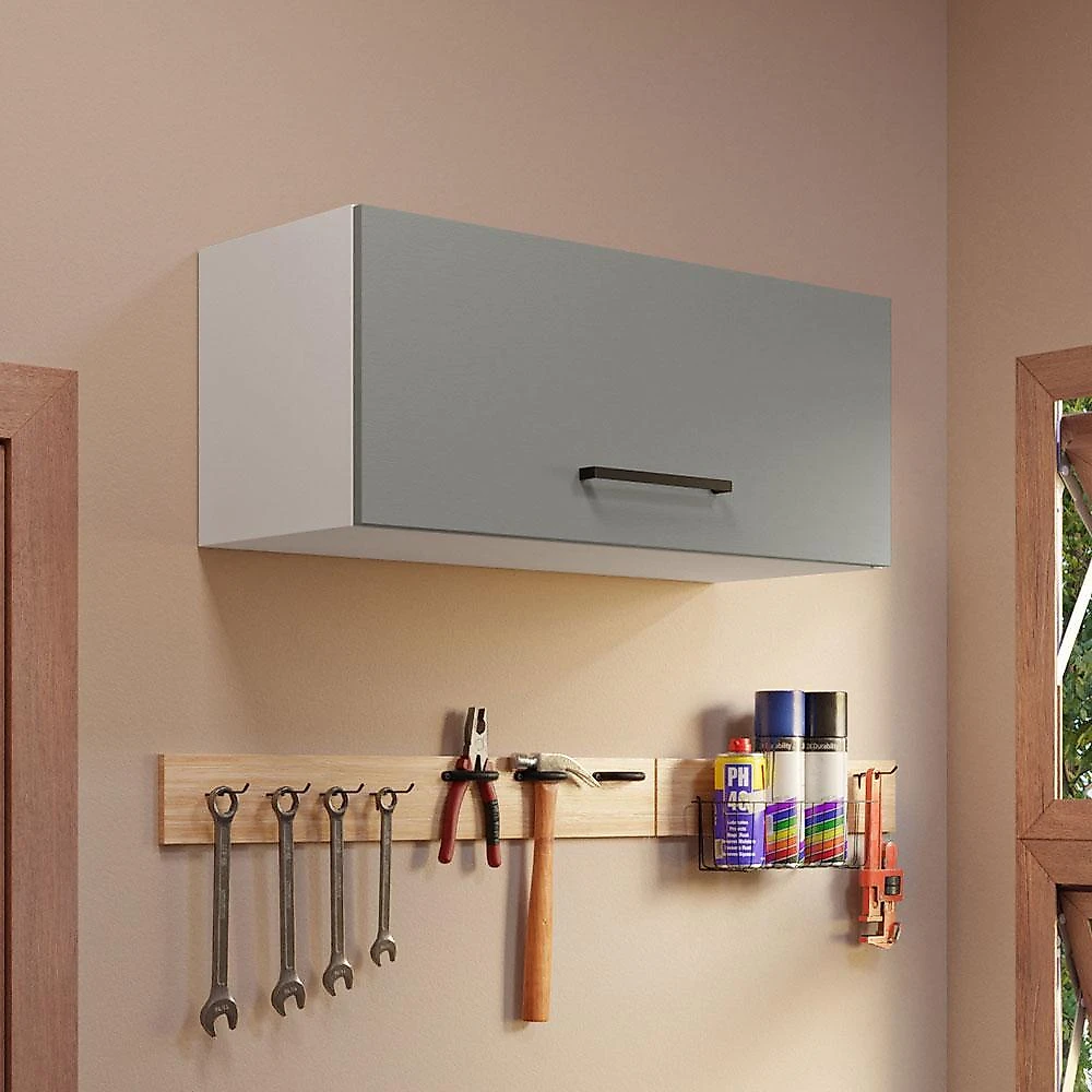 Armário aéreo multiuso 80cm 1 porta basculante branco/cinza agata madesa